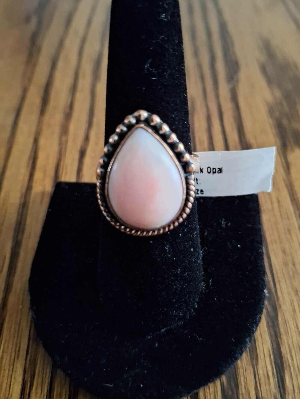 Pink Opal Teardrop Ring Copper Hardware Adjystable Band 7-10